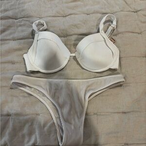 White Fox Boutique Ivory Ribbed Bikini